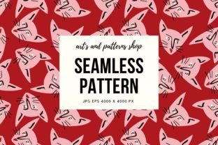 Red Pattern with Pink Cats Graphic by Art's and Patterns · Creative Fabrica