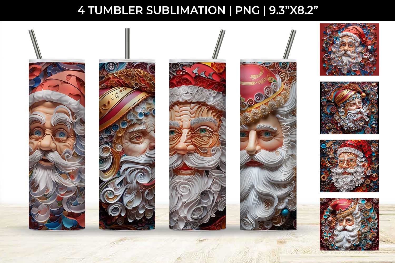 3D Paper Santa Claus Tumbler Wrap 20 Oz Graphic by Sintegra · Creative ...