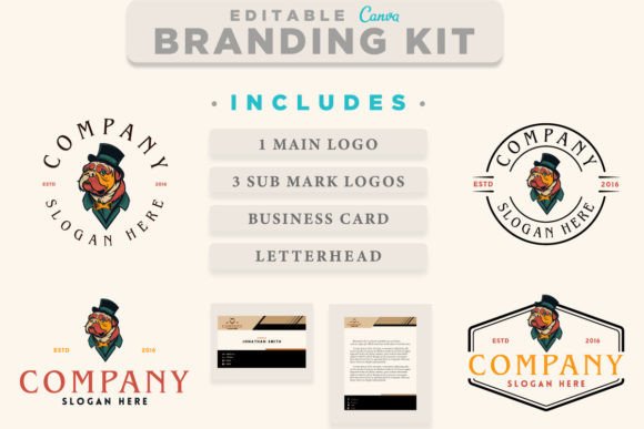 Canva Logo Bulldog with Top Hat Template Graphic Logo Templates By Justgraph