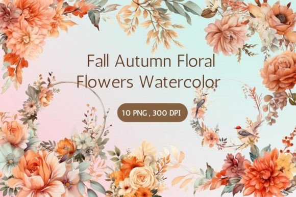 Fall Autumn Floral Flowers Watercolor