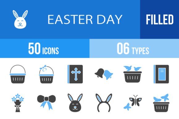 50 Easter Day Blue & Black Icons