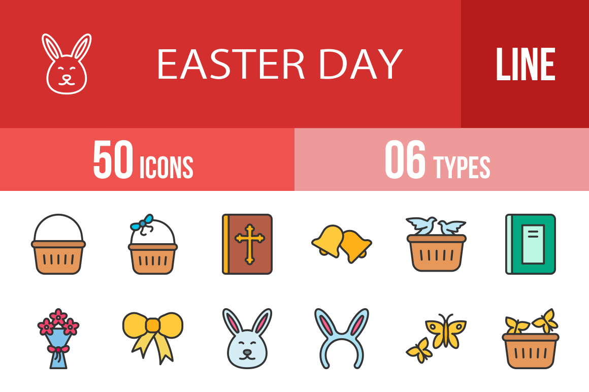 50 Easter Day Filled Line Icons