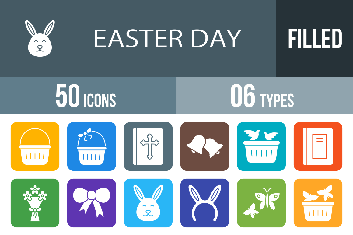50 Easter Day Filled Round Corner Icons