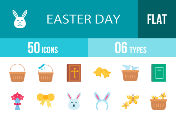 50 Easter Day Flat Multicolor Icons