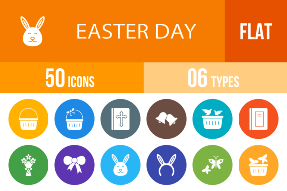 50 Easter Day Flat Round Icons