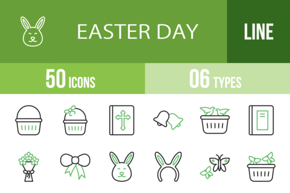 50 Easter Day Green & Black Icons
