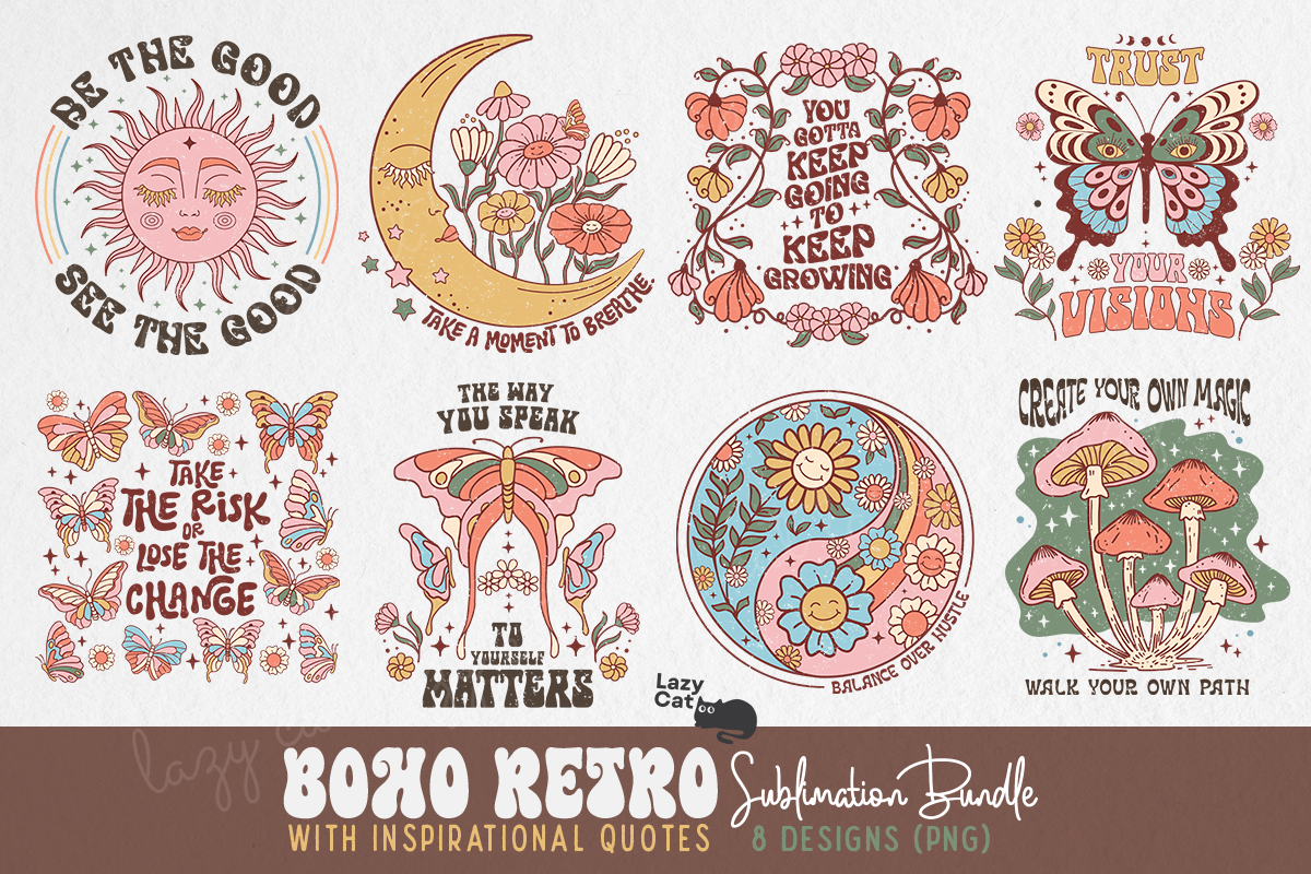 Boho Retro Png Sublimation Bundle