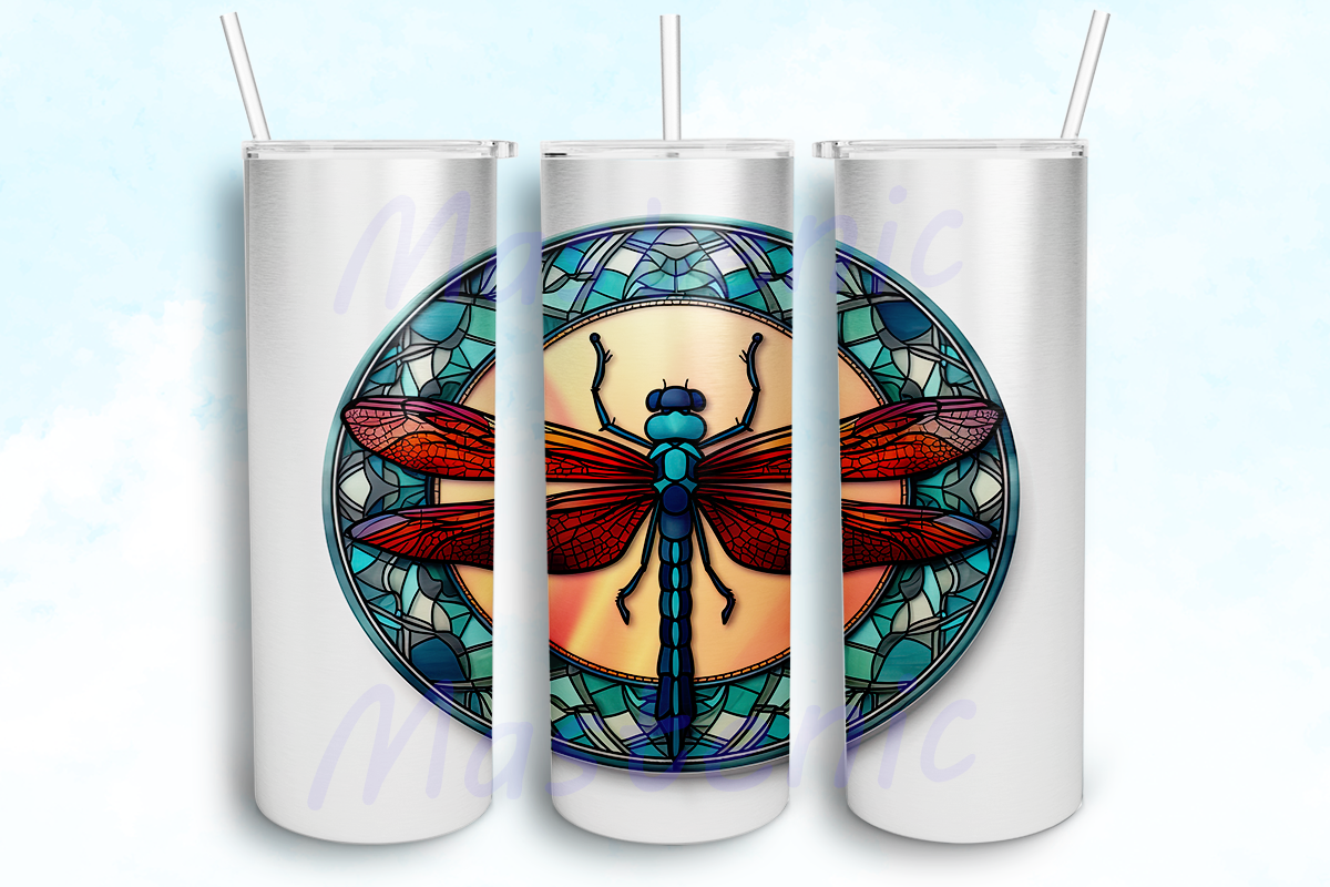 Stained Glass Dragonfly 20oz Tumbler Graphic by Mastenic · Creative Fabrica