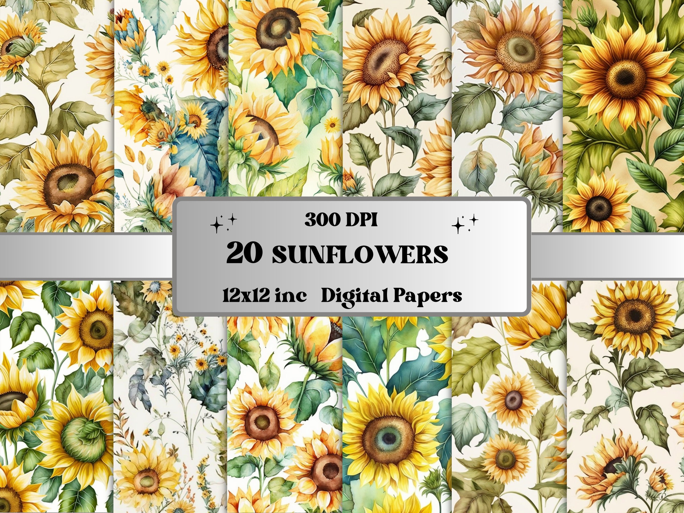 Sunflower Digital Paper Background Pack Graphic by ...