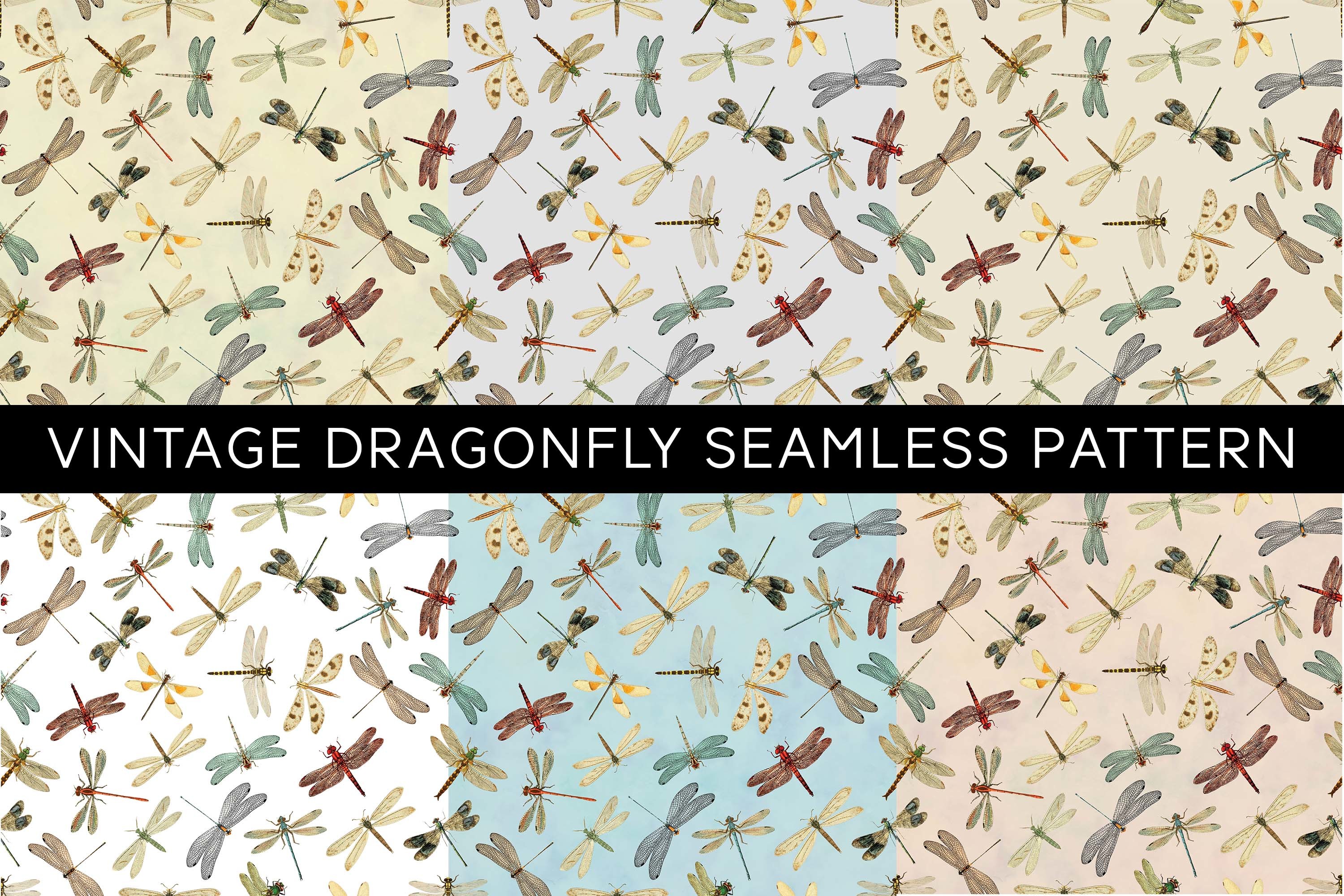 Vintage Dragonfly Seamless Patterns Graphic by Nic Means Business ...