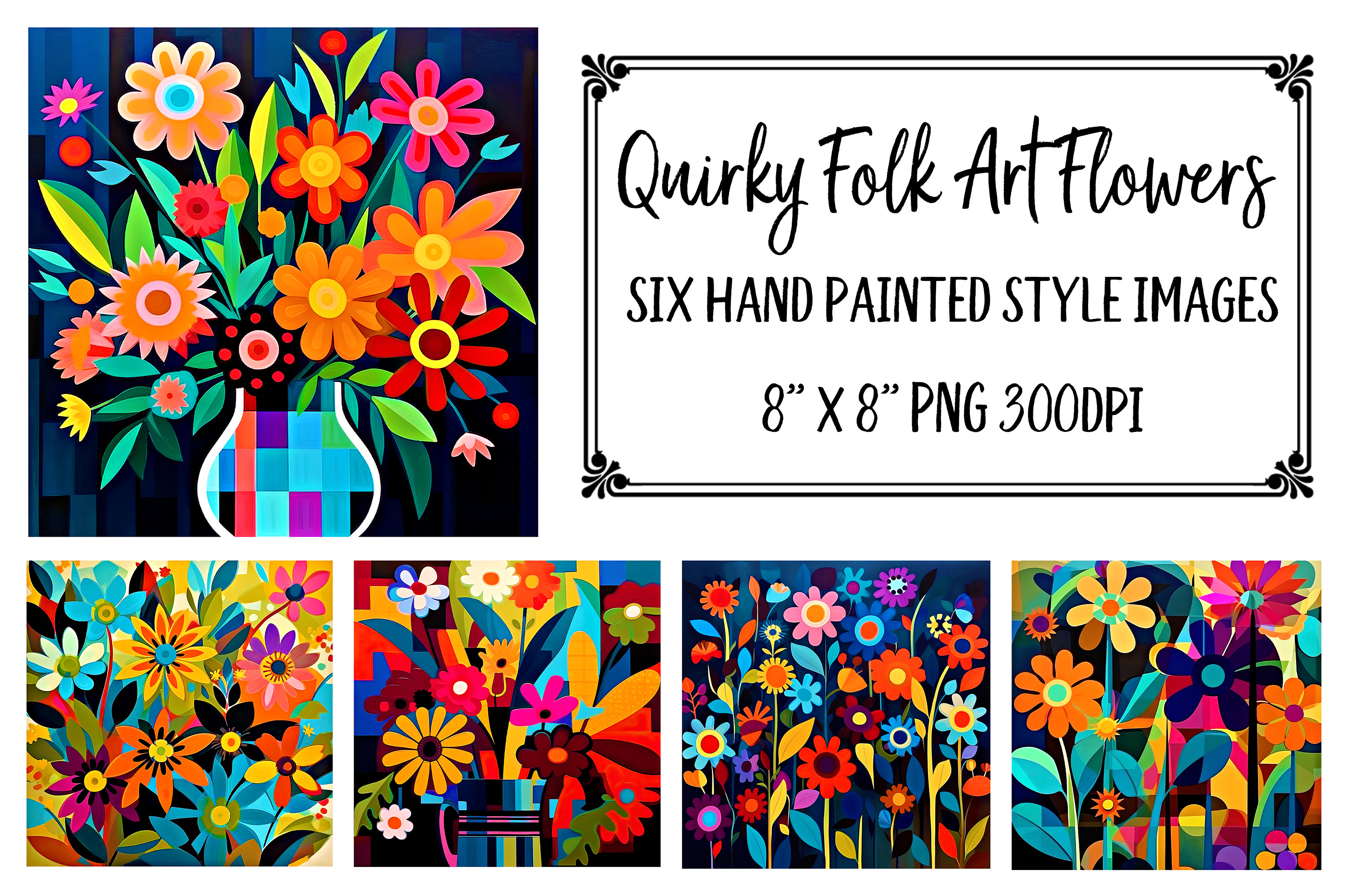 Whimsical Hand Painted Folk Art Flowers Graphic by Digital Magpie