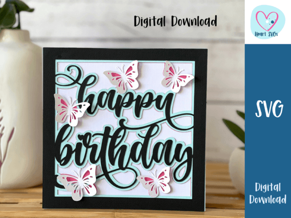 BUTTERFLY Happy Birthday Card SVG — SVG cut file
