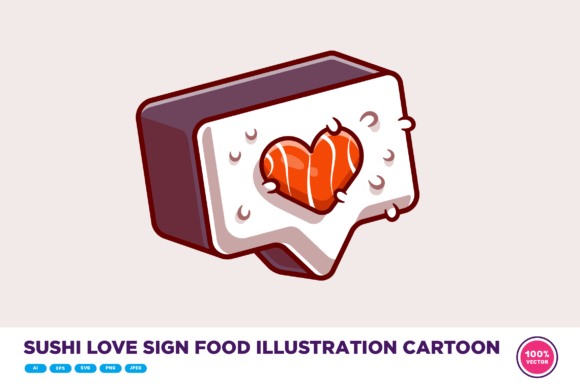Sushi Love Sign Food Illustration
