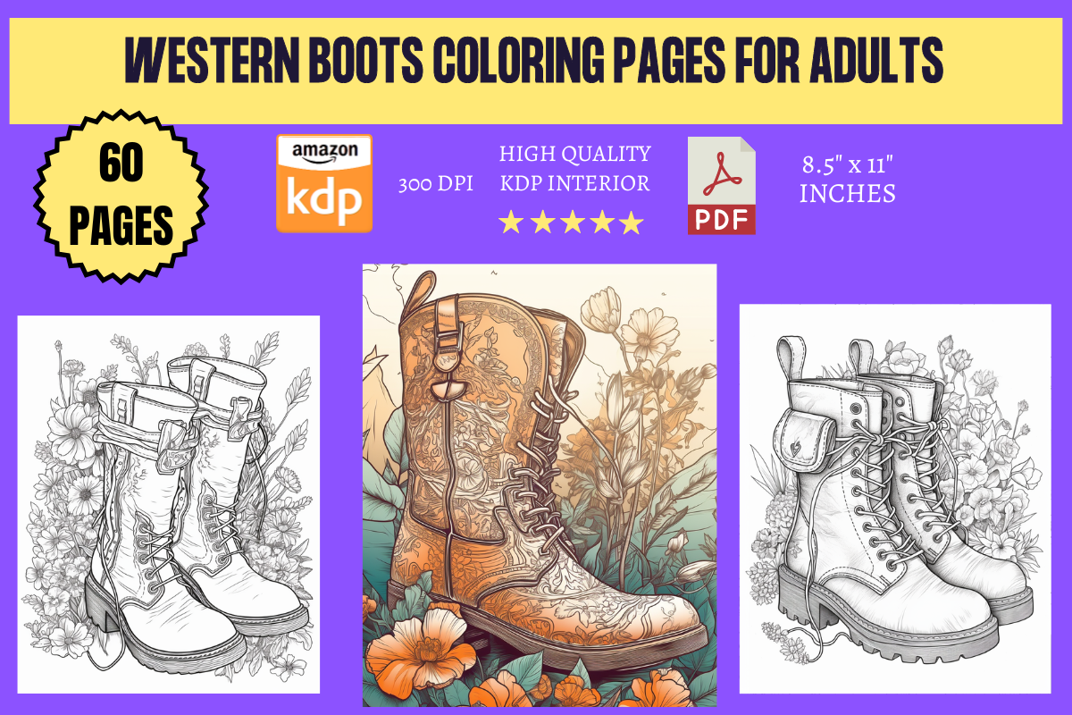 Western Boots Coloring Pages for Adults