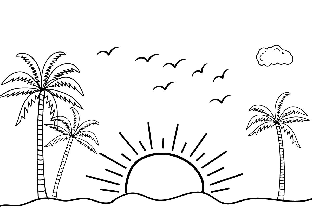 Line Art Tropical Beach Vector Elements Graphic by nurearth · Creative ...