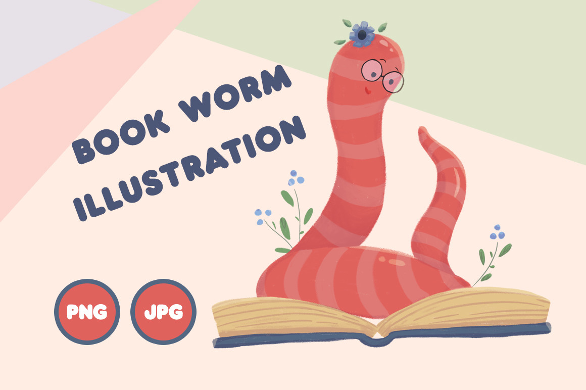 Cute Worm Reading a Book Bookworm Design Graphic by Digital Design Den ...
