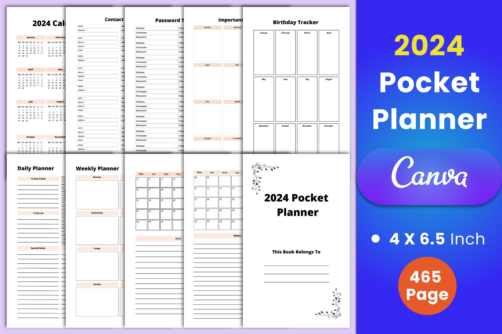 2024 Pocket Planner Canva Interior Graphic by munjixpro · Creative Fabrica