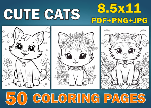 50 Cute Cat Coloring Pages for Kids