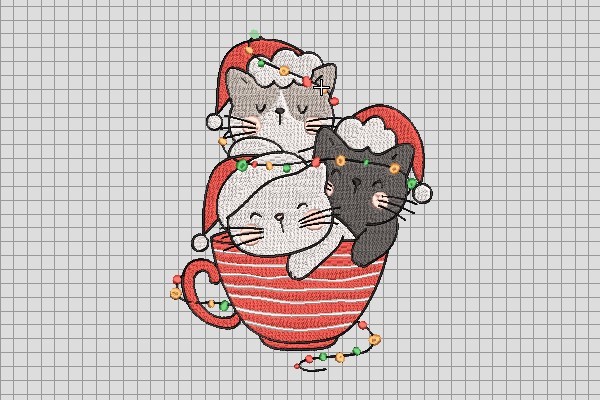 Christmas Cat in Red Cup Embroidery File · Creative Fabrica