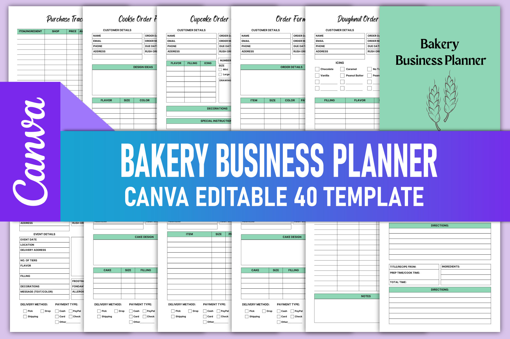 Editable Bakery Business Planner Canva