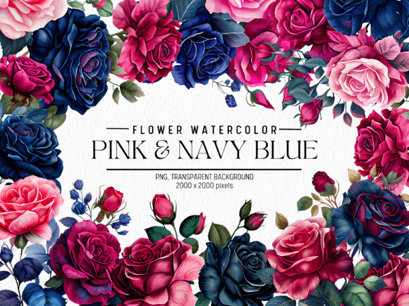 Pink and Mint Green Flowers Watercolor Graphic by FOLV · Creative Fabrica