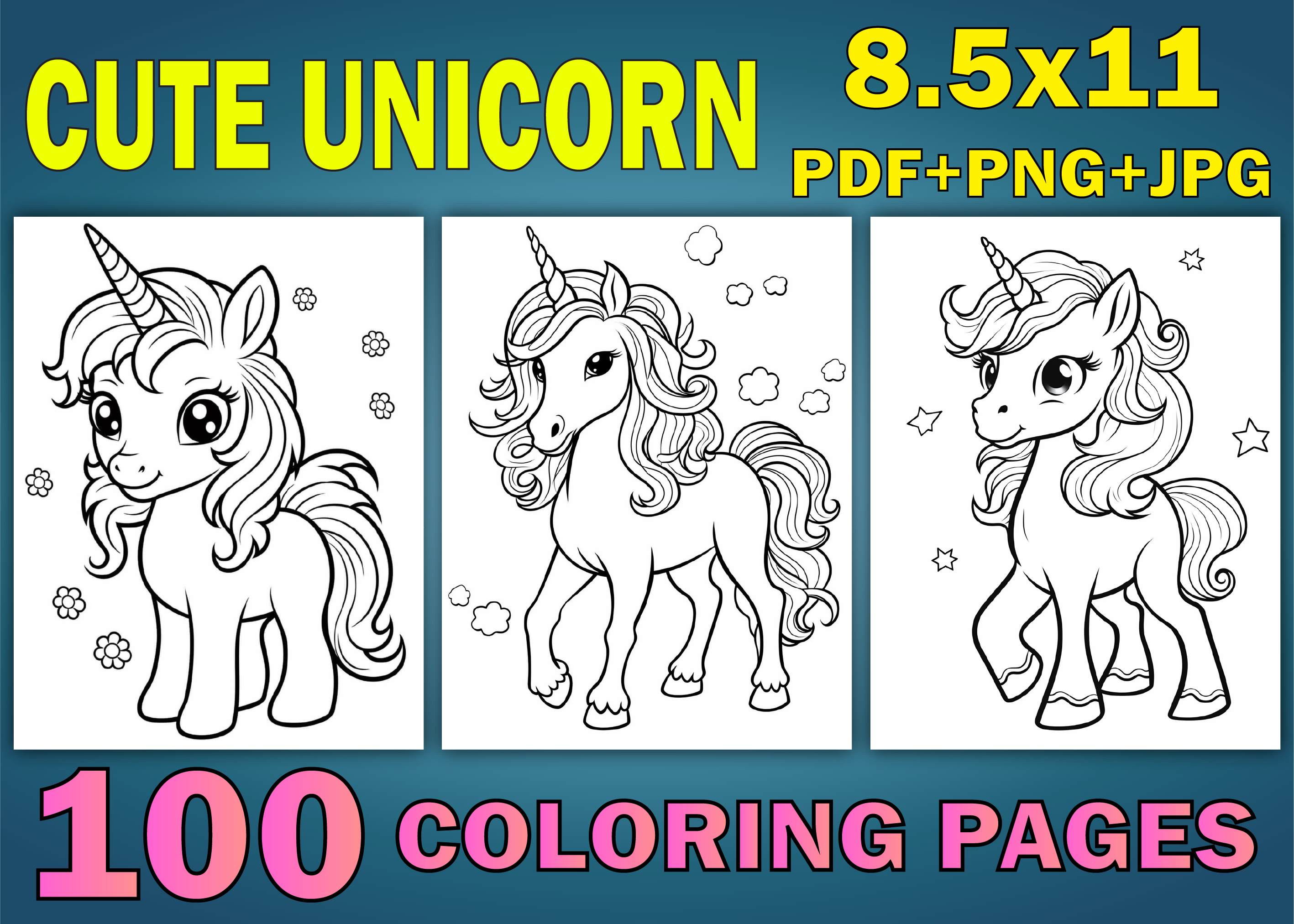 100 Cute Unicorn Coloring Pages for Kids Graphic by PLAY ZONE ...
