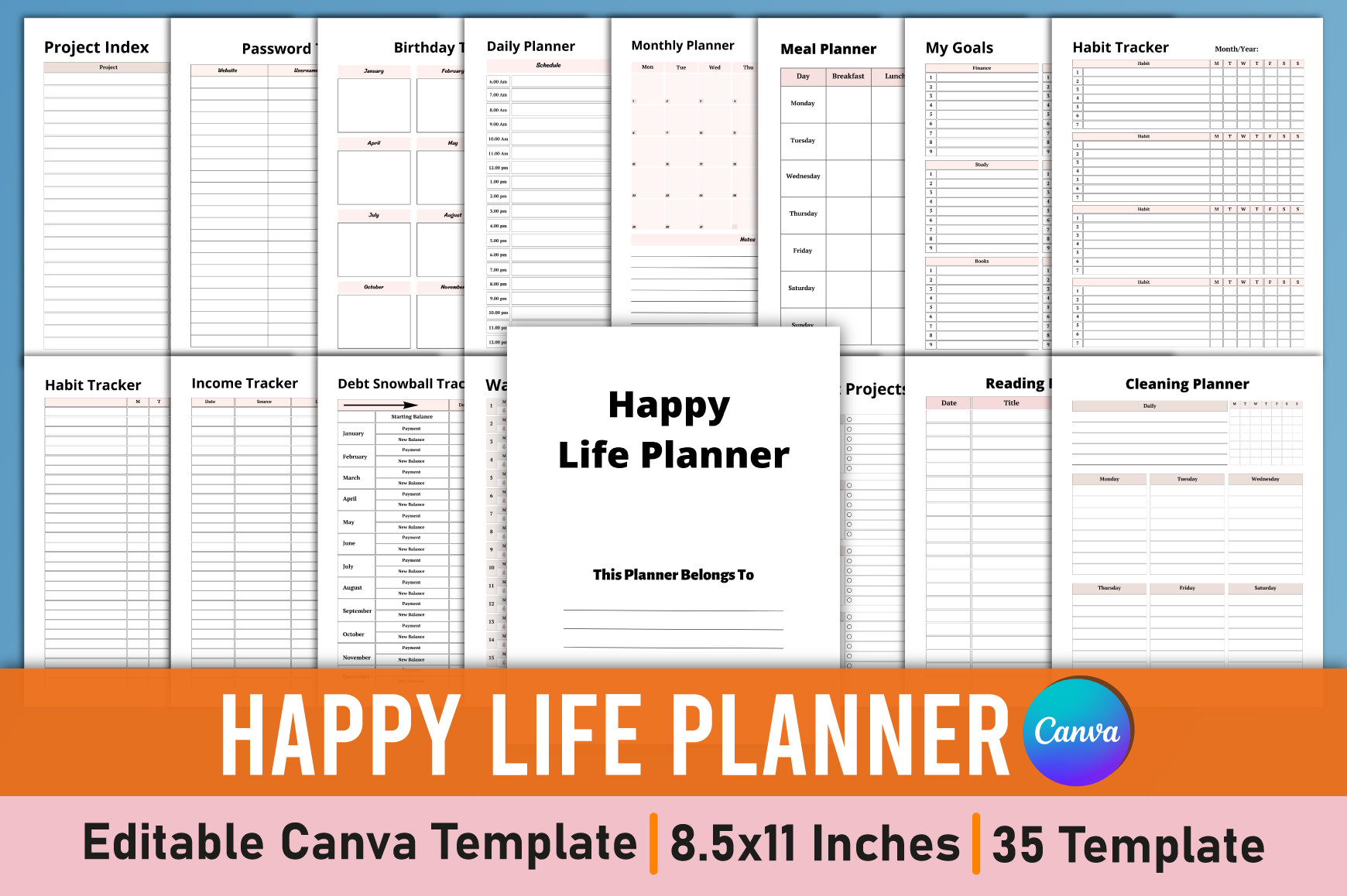 Editable Happy Life Planner Canva Graphic by Mustafiz · Creative Fabrica