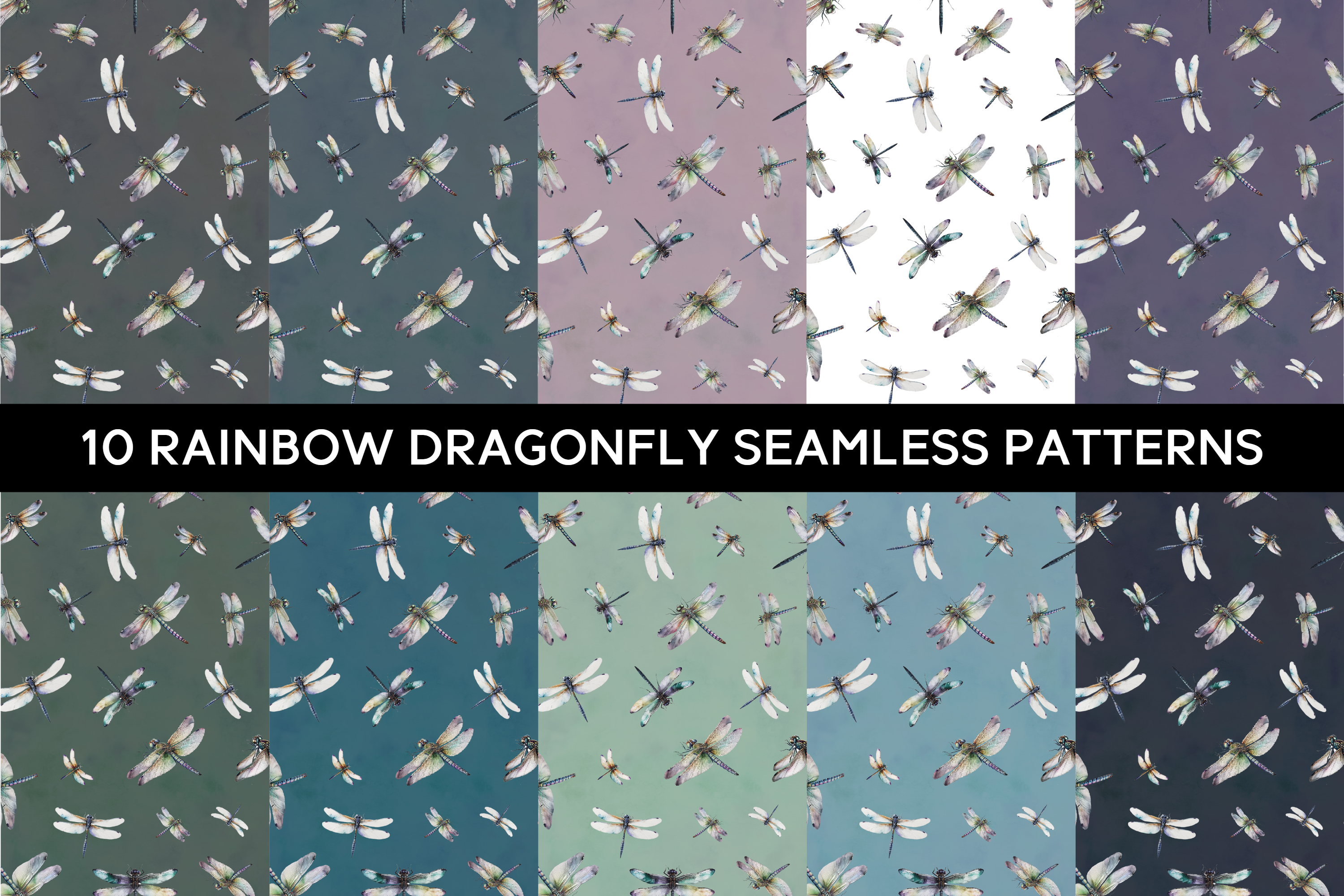 10 Rainbow Dragonfly Seamless Patterns Graphic by Nic Means Business ...
