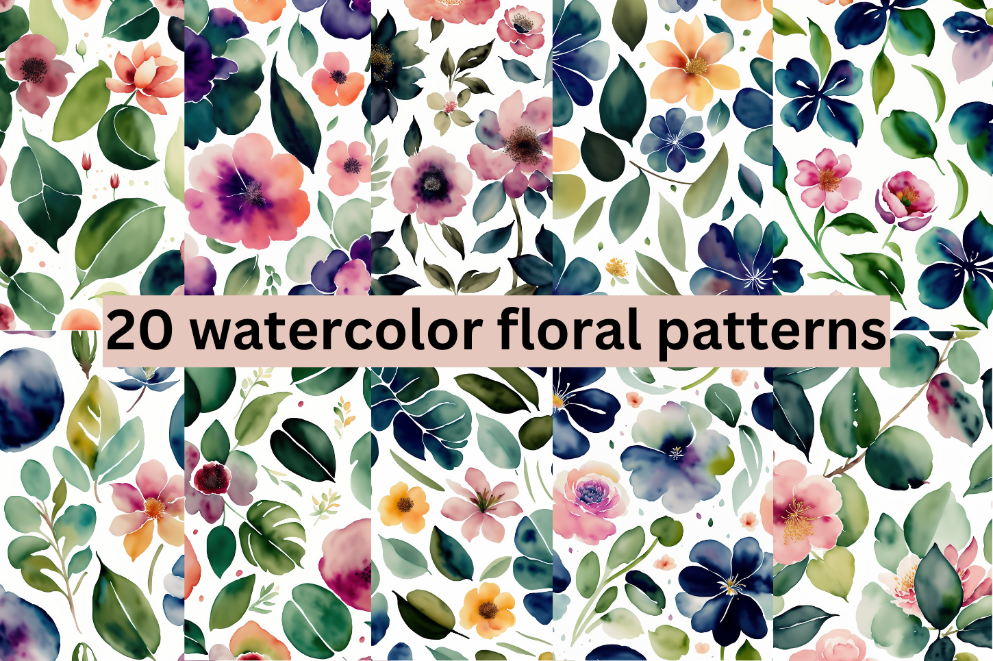 2 Bundle 20 Watercolor Floral Patterns Graphic by yaseenbaigart ...