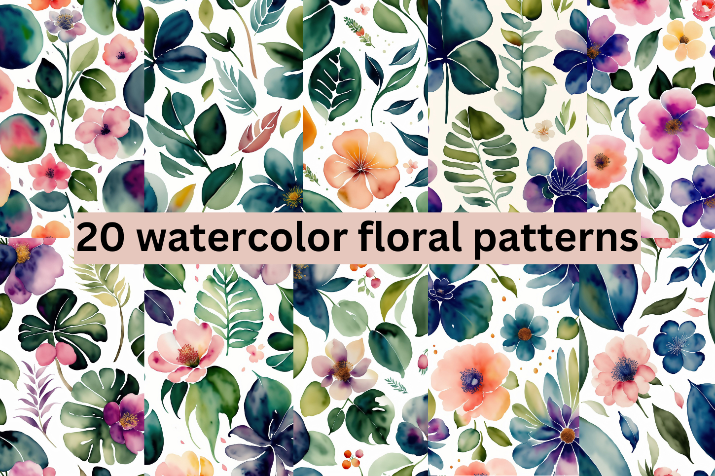 20 Watercolor Floral Patterns Graphic by yaseenbaigart · Creative Fabrica