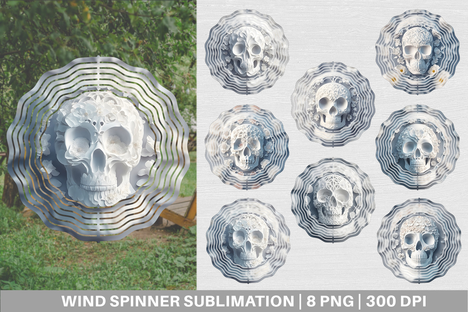 3D White Skull Wind Spinner Graphic by Artnoy · Creative Fabrica
