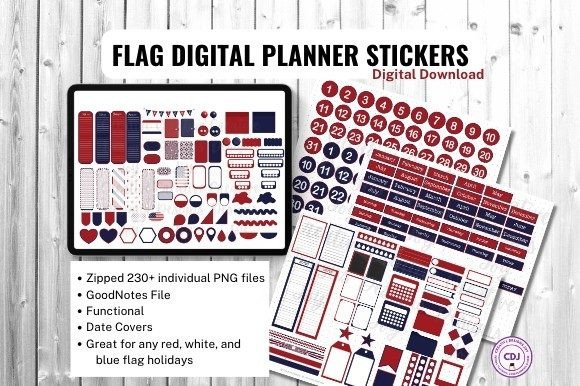 4th of July Digital Planner Stickers