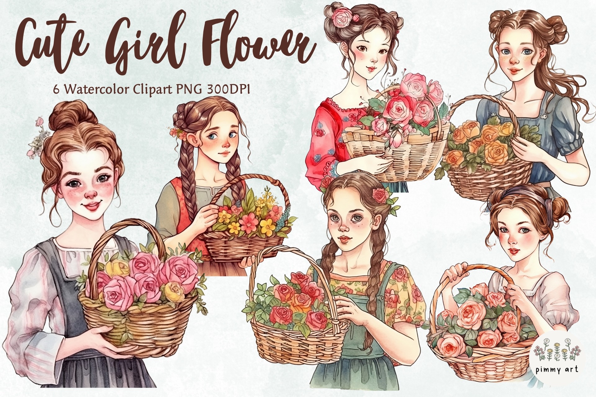 Cute Girl Flower Watercolor Sublimation Graphic by PimmyArt · Creative ...
