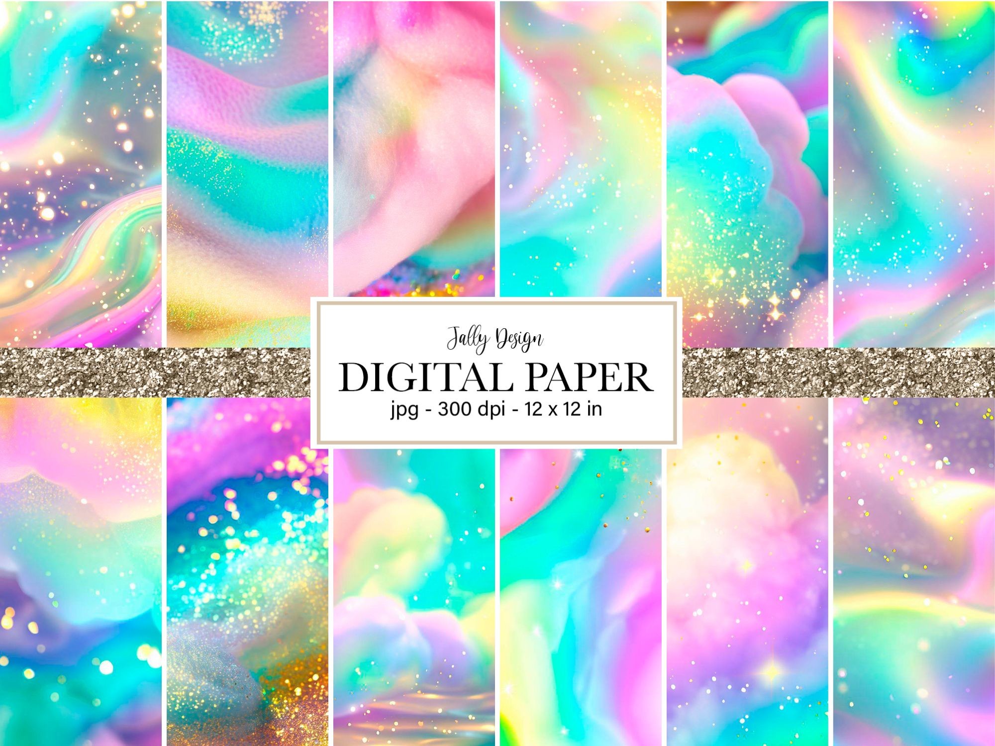 Sweet Rainbow Cotton Candy Digital Paper Graphic by jallydesign ...