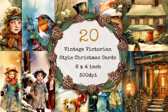 Vintage Victorian Christmas Card Images Graphic Illustrations By Digital Magpie Design Studio
