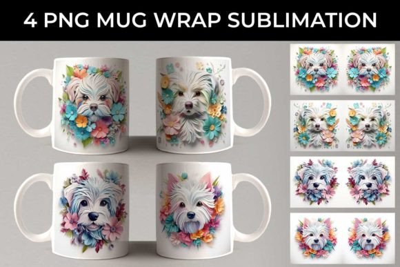 3d Floral Fantasy Maltese Mug Wrap Png Graphics