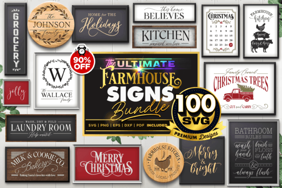 100 Christmas Farmhouse SVG Signs Bundle