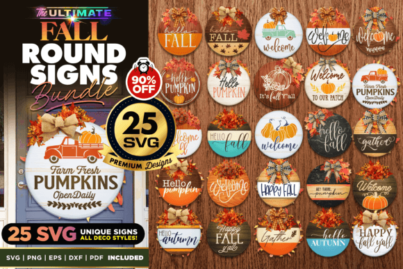 25 FALL Round Signs SVG Bundle