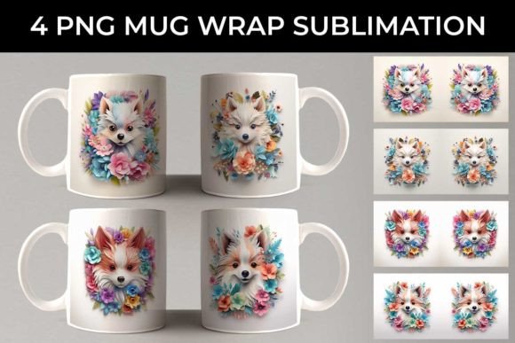 3d Floral Fantasy Pomeranian Mug Wrap Graphics