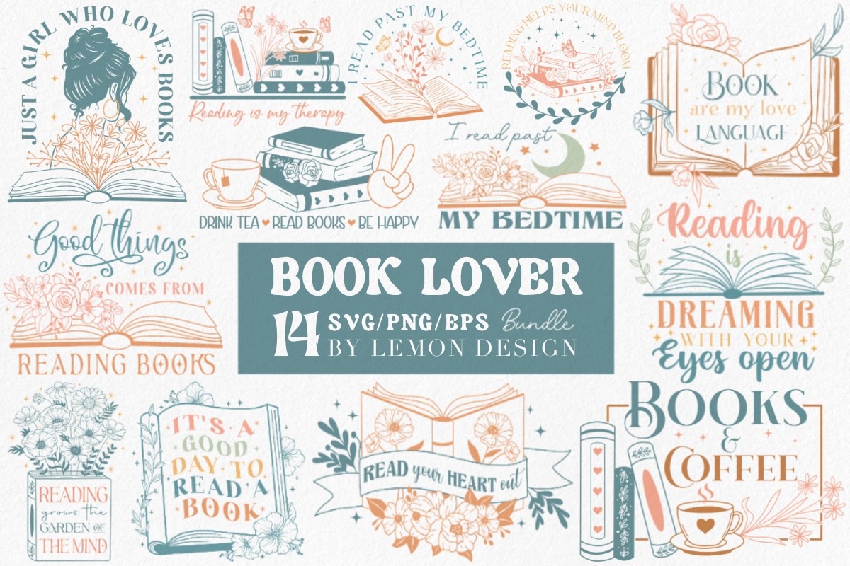 Book Lover SVG Design Bundle Graphic by Lemon.design · Creative Fabrica
