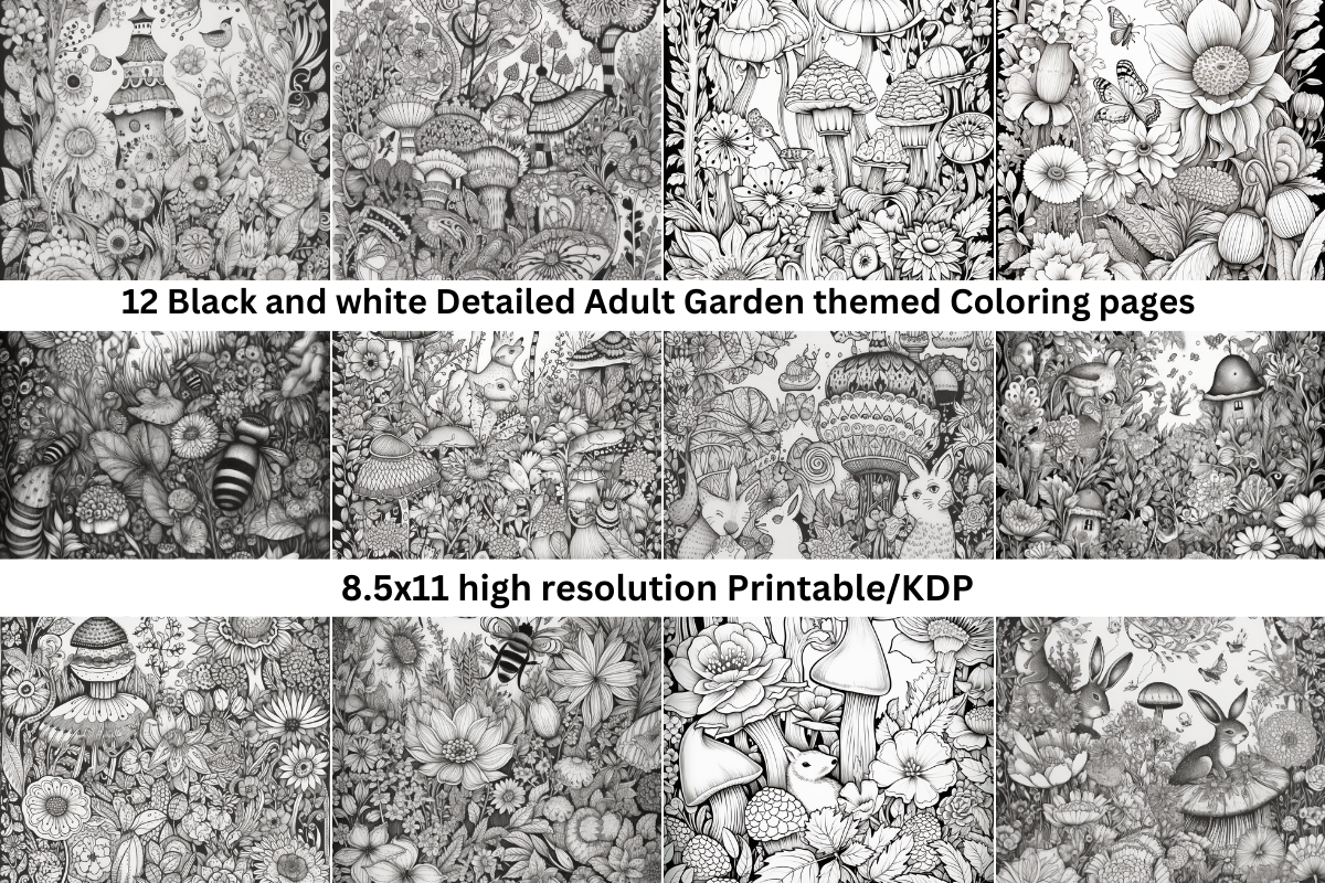 12Adult Coloring/KDP/Print/Garden Theme