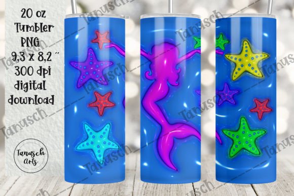 3d Puff Mermaid Sublimation Tumbler Grafica Custodie per bicchieri Di TanuschArts