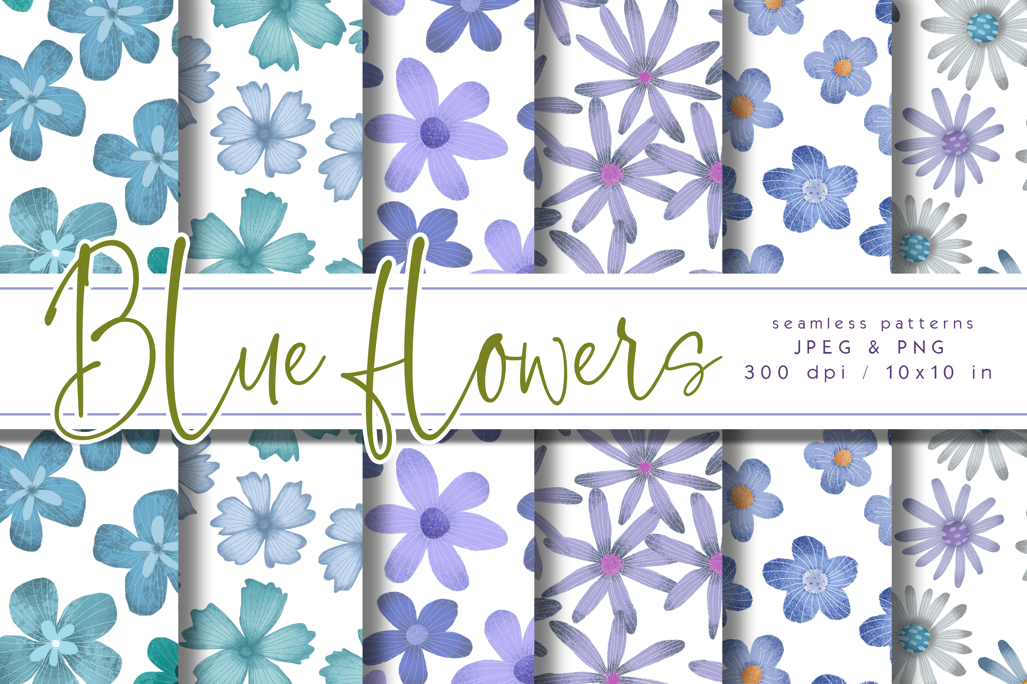 Blue Floral Digital Papers Graphic by Yelloo Fish · Creative Fabrica
