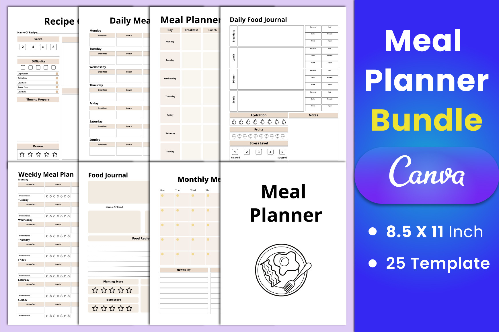 Editable Meal Planner Bundle Canva