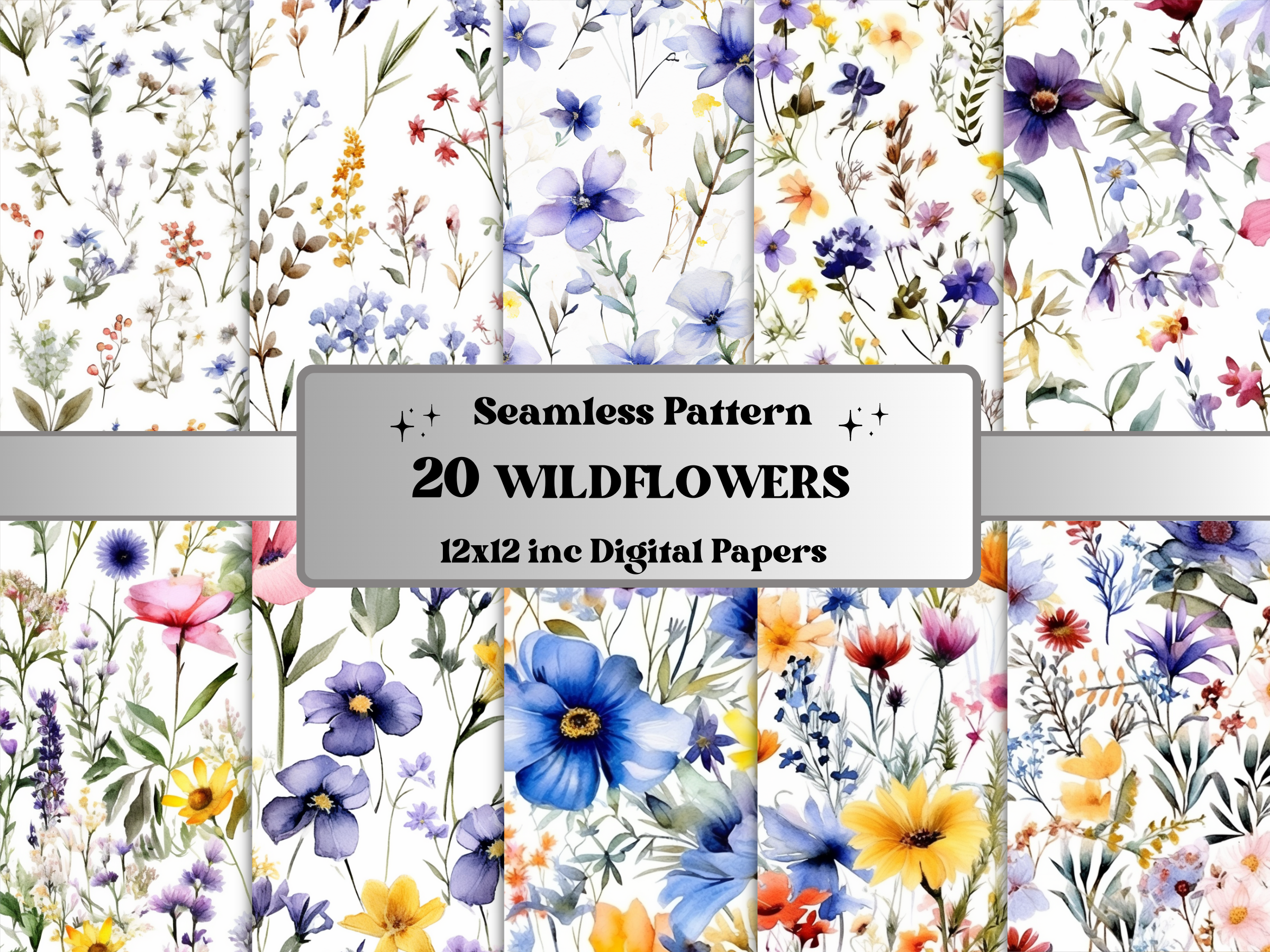 Seamless Watercolor Wildflower Pattern Graphic by giraffecreativestudio ...