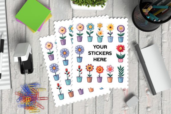 Sticker Sheet Mockup with Desk Elements Graphic Labels & Stickers By Rami's design