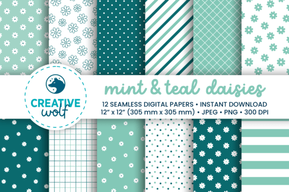 Mint and Teal Daisies Digital Paper Pack