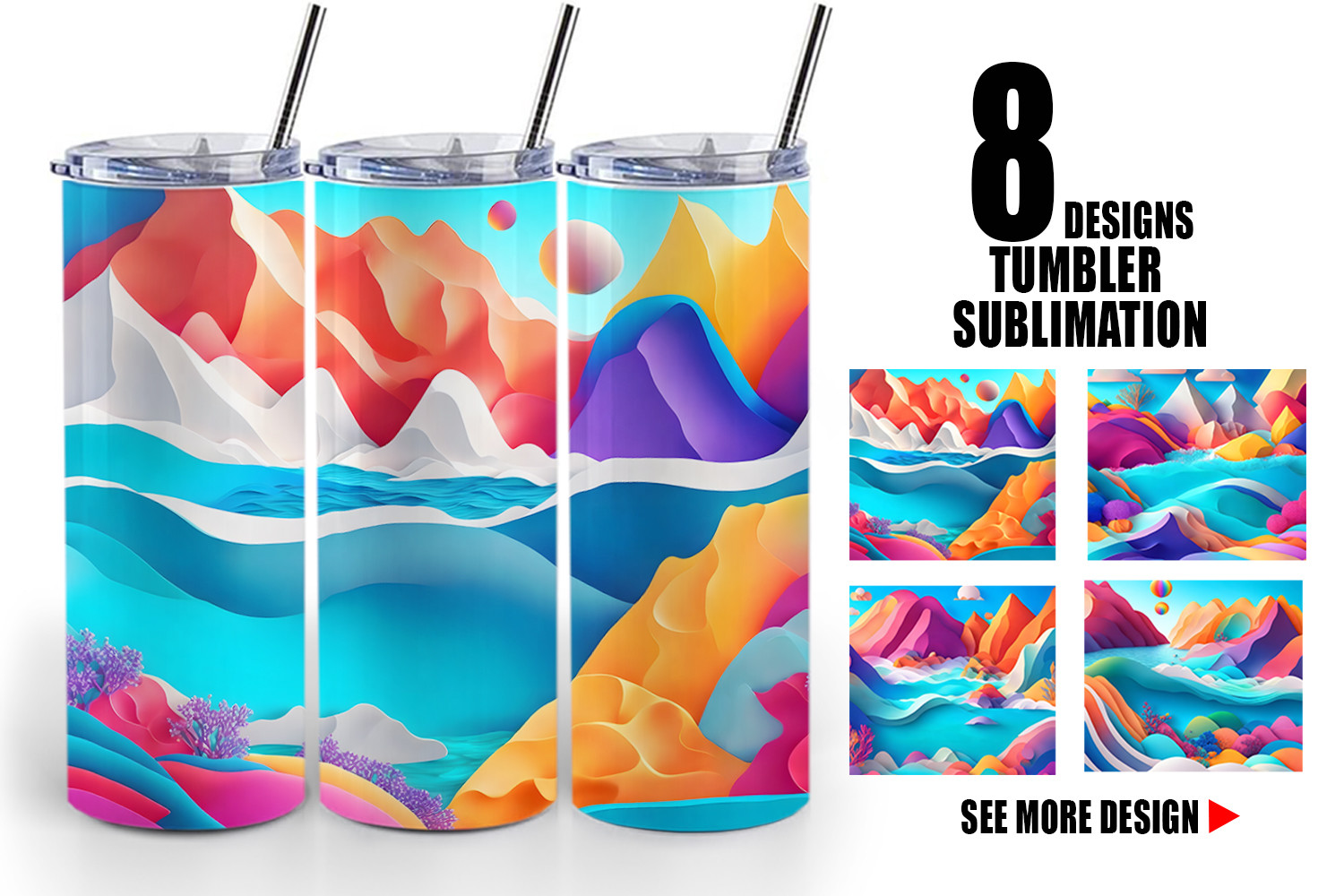 Tumbler 3D Paper Art Ocean Landscape Graphic by Artnoy · Creative Fabrica