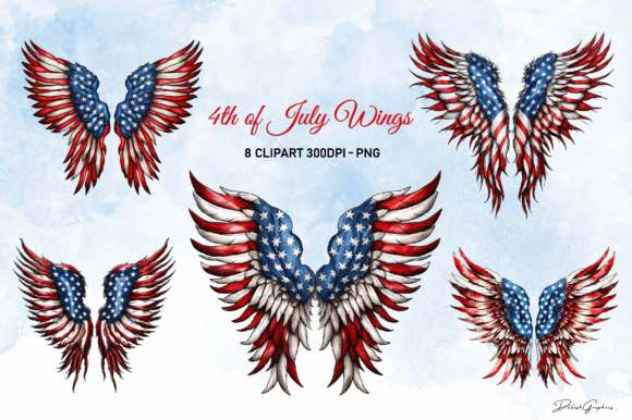 4th of July Wings Sublimation Clipart Graphic Illustrations By Danishgraphics