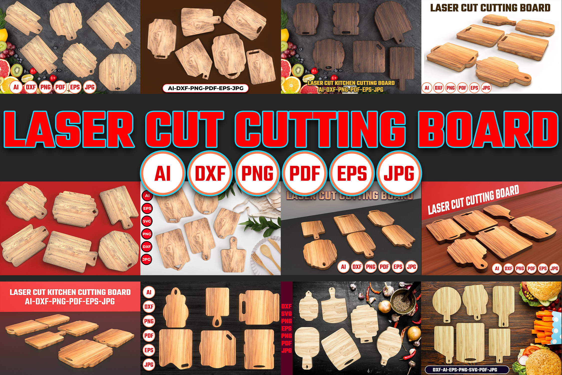 Laser Cut Kitchen Cutting Board Bundel